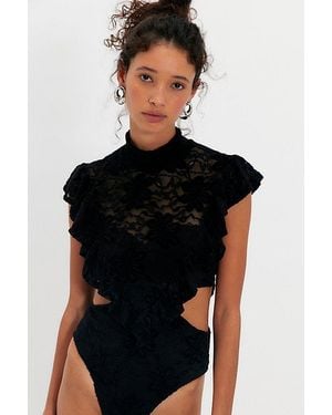 Nightcap Fleur Lace Apron Bodysuit - Black