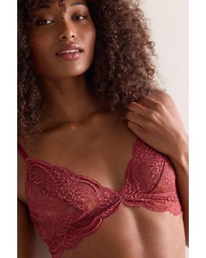 Intimately By Free People Last Dance Sheer Lace Plunge Triangle Bralette By - Red