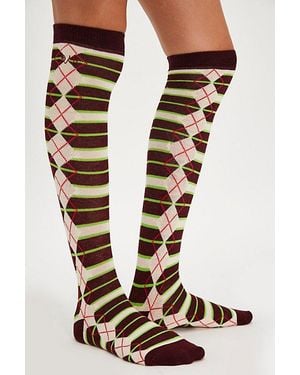 Damson Madder Knee High Socks - White