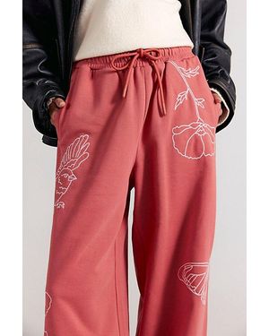 Denim and Bone Floral Wide-Leg - Red