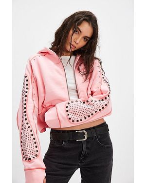 One Teaspoon Studded Cropped Hoodie - Red