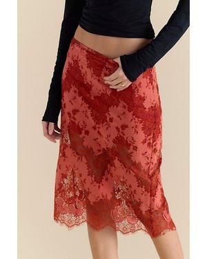 Free People Karma Lace Column Midi Skirt - Red