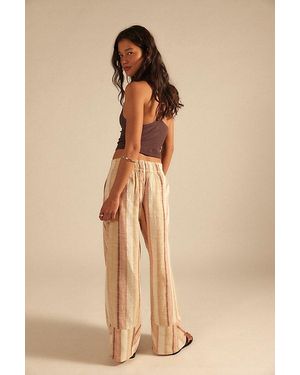 Free People Day's End Linen Striped Pull-On Trousers - Natural