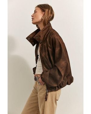 Free People Chelsea Vegan Suede Funnel-Neck Jacket - Brown