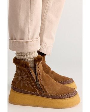 Laidbacklondon Setsu Platform Floral Stitched Boots Shoe By - Brown