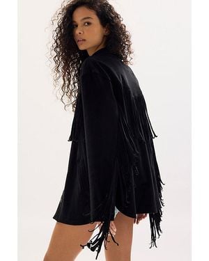 Free People Fringe Out Vegan Suede Jacket - Blue