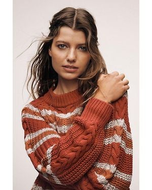Free People Frankie Cable Striped Pullover - Red