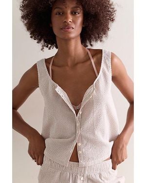 Nudea Cotton Seersucker Button-Down Tank - Natural