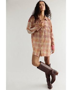 THE TALES Summer Check Mini Shirtdress - White