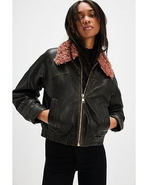 Scotch & Soda Teddy Collar Leather Jacket - Black