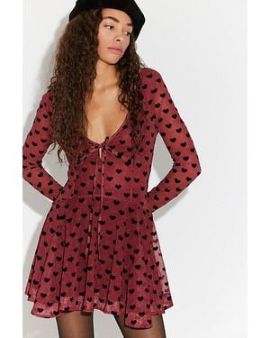 Free People Sway With Me Flocked Mini Dress - Red