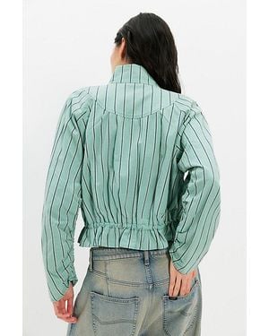 Free People Devon Striped Balloon Funnel-Neck Jacket - Green