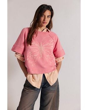Free People Dahlia Short Sleeve Pullover - Pink
