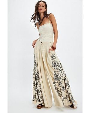 Free People What You Know Embroidered Wide-Leg Trousers - Natural