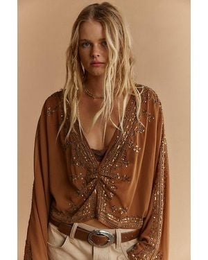 Free People Calla Embellished Cape Top - Brown