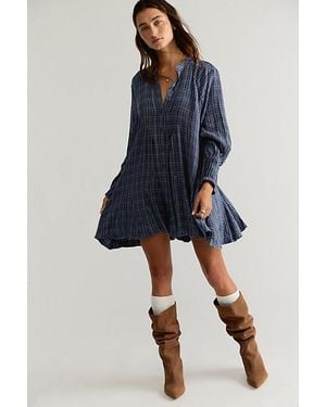 Free People Backroads Plaid Mini Dress - Blue