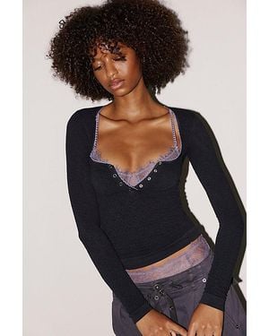 Intimately By Free People Sweet Point Seamless Long Sleeve Henley By - Blue