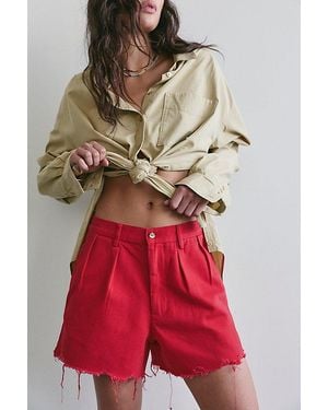 Denimist Blair Double-Pleated Shorts - Red