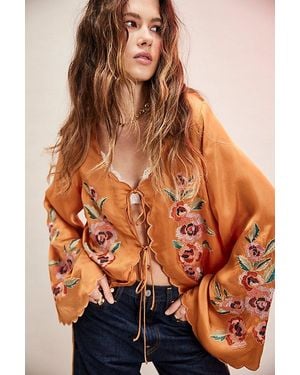 Free People Satin Tie Top - Orange
