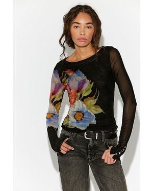 Free People Lilly Printed Long Sleeve Top - Black