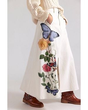 Denim and Bone Floral Denim Maxi Skirt - White