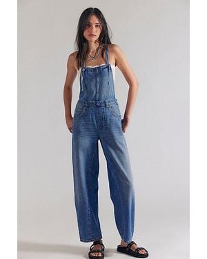 Free People Rowen Slim Arc Overalls - Blue