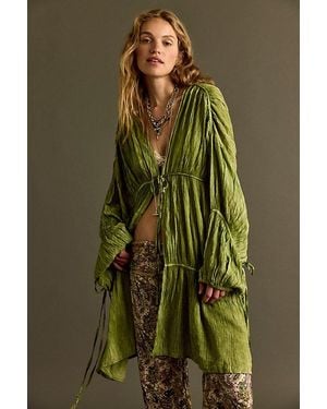 Free People Juliet Sheer Tie-Front Duster Top - Green