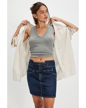 Closed Belted Mini Skirt - Blue