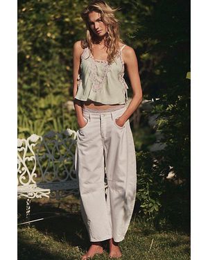 Free People Good Luck Mid-Rise Barrel Jeans - White