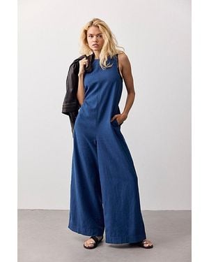 Free People Do No Wrong Linen Jumpsuit - Blue