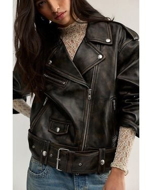Stand Studio Isobelle Oversized Leather Biker Jacket - Black