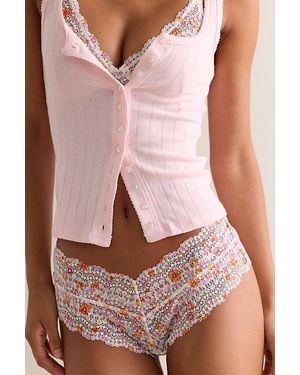 Free People This Or That Printed Lace Thong - Pink