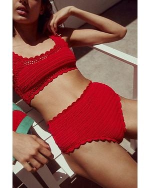 Beach Riot Wyatt Crochet High-Waisted Bikini Bottoms - Red