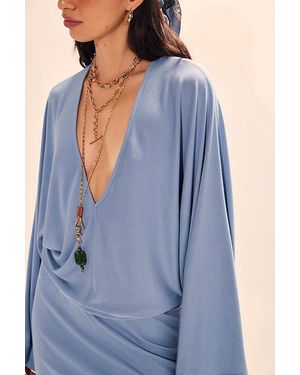 free-est Good Feels V-Neck Mini Dress By - Blue