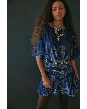 Free People Manuka Burnout Velvet Mini Dress - Blue