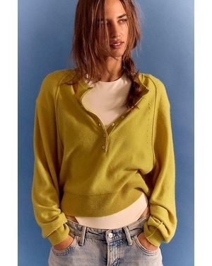 Free People Porta Cashmere Henley Sweater - Yellow