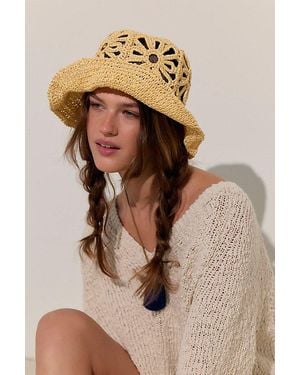 Free People Cut-Out Daisy Straw Hat - Yellow