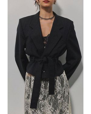Havre Studio Cropped Belted Blazer Jacket - Gray