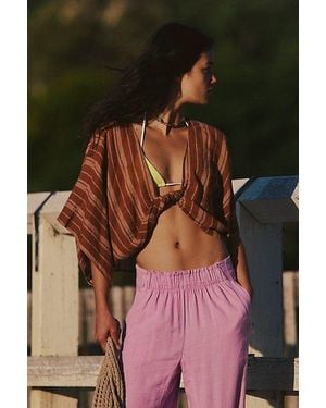 Free People Stripe Linen Twist Front Poncho - Orange