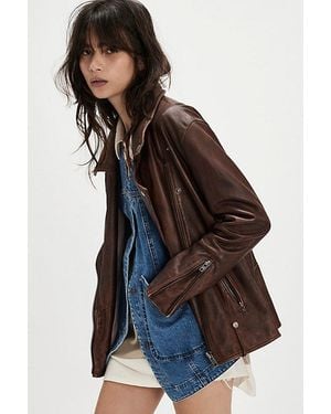 Free People We The Free Jealousy Leather Moto Jacket - Blue