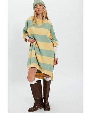 Free People Out Here Striped Maxi Sweatshirt - Yellow