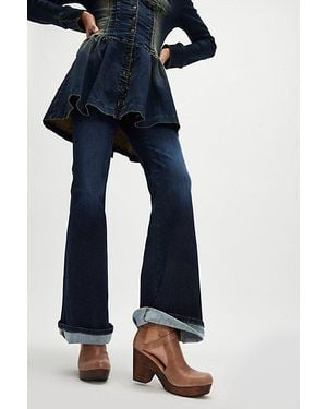 Free People Boho Leather Clogs With Cedar Platform - Blue