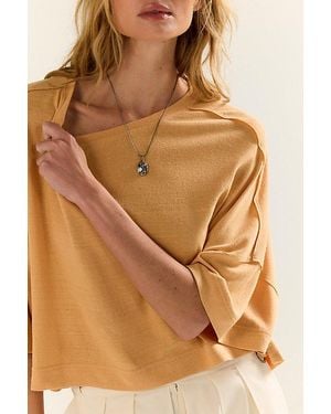 Free People Boxy Crew-Neck Silk Tee - Brown