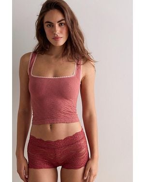 Free People Last Dance Lace Boyshort Undies - Red