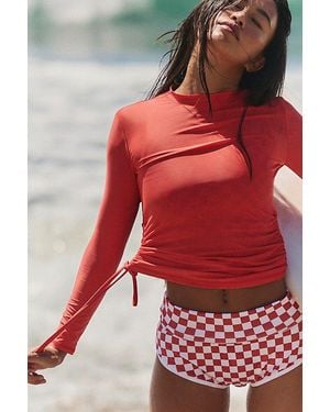 Salt Gypsy Ruched Solid Uv Protection Surf Rashguard - Red