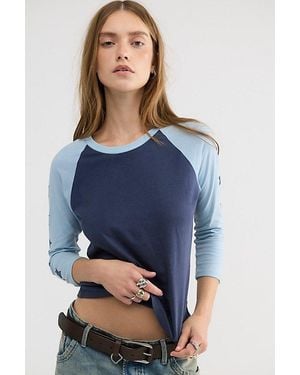 Daydreamer Star Raglan Sleeve Baseball Tee - Blue