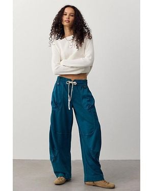 Free People Onset Knit Pull-On Cargo Pants - Blue