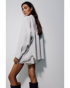 Free People Sabine Striped Linen Button Down Top - Grey