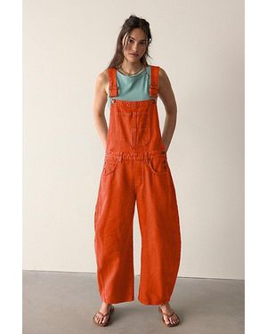 Free People Good Luck Barrel Dungarees - Red