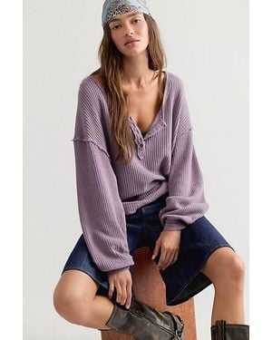 Free People Montreal Oversized Thermal Henley - Purple